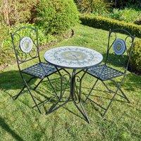 Home Source Bistro Table Set Blue Floral Mosaic Design 2 Chairs Outdoor Garden in Black