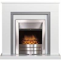 Adam Fires & Fireplaces Adam Milan Fireplace in Pure White & Grey with Colorado Electric Fire in Brushed Steel, 39 Inch