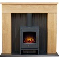 Adam Fires & Fireplaces Adam Innsbruck Stove Fireplace in Oak with Bergen Electric Stove in Charcoal Grey, 45 Inch in Grey
