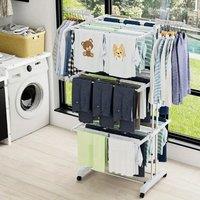 Neo White 4 Tier Clothes Airer Horse Drying Rack Folding Side Wings Rail Stainless Steel Stand Laundry Garment