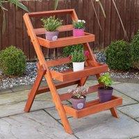 Samuel Alexander Outdoor 3 Tier Wooden Foldable Plant Display Stand in Brown