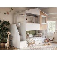 Flair Dreamland House Staircase Bunk Bed in White | Size: Single