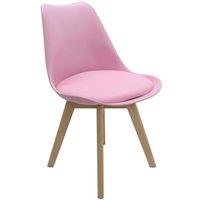 Life Interiors Single Scandinavian Dining Chair with Leather Cushions Solid Wood Legs in Pink