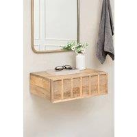 MH London Solid Wood Floating Wall Storage Shelf with Push-to-Open Drawer - Arlo in Natural