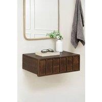 MH London Solid Wood Floating Wall Storage Shelf with Push-to-Open Drawer - Arlo in Dark Brown