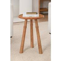 MH London Round Solid Mango Wood Side Table, Bedside End Table for Living Room - Lola in Light Brown