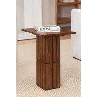 MH London Solid Mango Wood Side Table, Bedside End Table with Sculptural Legs - Alyssa in Walnut