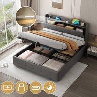 Matteo King Upholstered Ottoman Bed with Storage & Charging - Grey