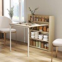 HOMCOM Folding Dining Table, Kitchen Table with Shelves Oak Wood Effect in Light Oak