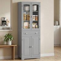 HOMCOM Kitchen Cupboard Storage Cabinet Adjustable Shelves, Glass Door, Grey | Size: 0.6m2
