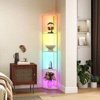 HOMCOM RGB LED Floor Lamp with Shelves & Remote Control for Living Room in Light Oak