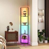 HOMCOM RGB LED Floor Lamp with Shelves & Remote Control for Living Room in Black