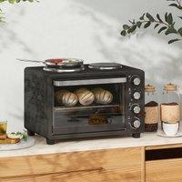 HOMCOM 28L Countertop Toaster Oven with 2 Hot Plates, Grill, Roast, Bake in Black