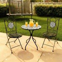 Home Source Bistro Set Outdoor Patio Garden Furniture Round Table & 2 Chairs in Black