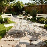 Home Source Bistro Set Outdoor Patio Garden Furniture Table & 2 Chairs Metal in Cream