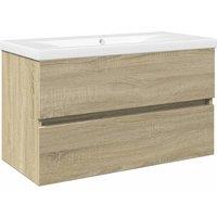 Berkfield Home 2 Piece Bathroom Furniture Set Ceramic & Engineered Wood in Light Tan