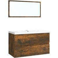 Berkfield Home Bathroom Furniture Set Smoked Oak Engineered Wood in Brown