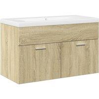 Berkfield Home Bathroom Sink Cabinet with Built-in Basin Sonoma Oak in Brown