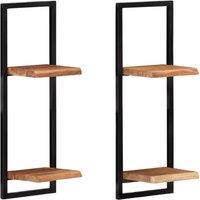 Berkfield Home Wall Shelves 2 pcs 25x25x75 cm Solid Wood Acacia & Steel in Brown | Size: 25 x 25 x 75 cm
