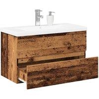 Berkfield Home Sink Cabinet with Built-in Basin Old Wood 81x39.5x49 cm in Brown