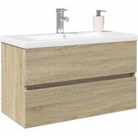 Berkfield Home Durable 2 Piece Bathroom Furniture Set Ceramic & Engineered Wood in Light Tan