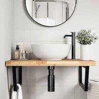 Berkfield Home Elegant Basin Shelf Wall Mounted Steel & Solid Wood Acacia in Light Tan