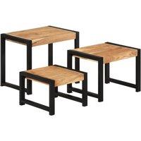 Berkfield Home Nesting Tables 3 pcs Solid Wood with Sheesham Finish in Brown