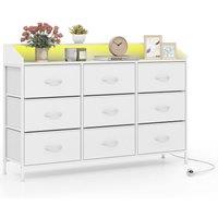 Gymax 9-Drawer Dresser With LED Lights Charging Station TV Stand For 58" TVs in White