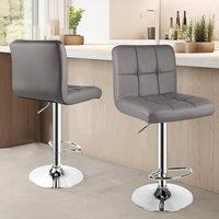 Gartistgo Set of 2 Swivel Bar Stools Adjustable PU Leather Counter Chairs in Grey