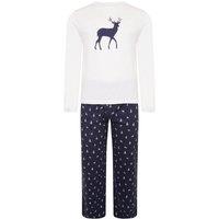 Smart Living Men's Mens 100% Cotton Stag Print Pyjama Set Long Sleeve Top & Bottoms in Navy | Size: Large