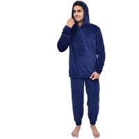 Smart Living Men's Mens Coral Fleece Hoodie & Jogger Set Soft Warm 2 Piece Loungewear in Navy | Size: 2XL