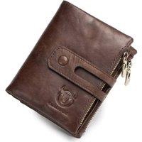 Nordara Men's Retro Genuine Leather RFID Blocking Bifold Wallet with Zip Coin Pocket in Brown