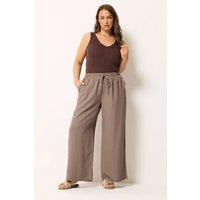 Yours Women's Wide Leg Textured Trousers in Light Brown | Size: 30-32S