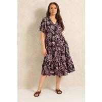 Evans Women's Floral Tiered Dress in Chocolate | Size: 16