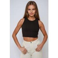 Hiccup Women's Crew Neck Ribbed Knit Sleeveless Crop Top in Black | Size: Large