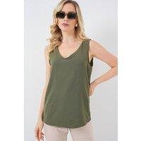 Big Dart Women's Textured V-Neck Sleeveless Blouse in Khaki | Size: Small