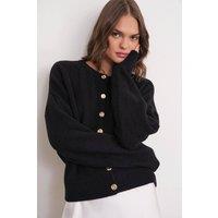 MixRay Women's Buttoned Ribbed Knit Cardigan in Black