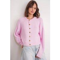 MixRay Women's Buttoned Ribbed Knit Cardigan in Pale Pink
