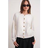 MixRay Women's Buttoned Ribbed Knit Cardigan in Ivory