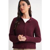 MixRay Women's Textured Ribbed Knit Cardigan with Buttons in Burgundy