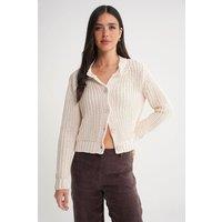MixRay Women's Textured Ribbed Knit Cardigan with Buttons in Ivory