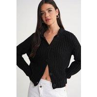 MixRay Women's Textured Ribbed Knit Cardigan with Buttons in Black
