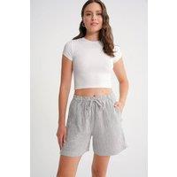 MixRay Women's High-Waisted Striped Wide Leg Shorts in Black | Size: Medium