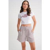 MixRay Women's High-Waisted Striped Wide Leg Shorts in Burgundy | Size: Medium
