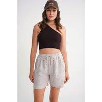 MixRay Women's High-Waisted Striped Wide Leg Shorts in Light Brown | Size: Small