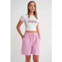 MixRay Women's High Waist Cotton Drawstring Mini Shorts in Pale Pink | Size: Medium
