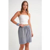 MixRay Women's High Waist Cotton Drawstring Mini Shorts in Mid Grey | Size: Medium
