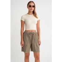 MixRay Women's High Waist Cotton Drawstring Mini Shorts in Beige | Size: Large