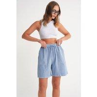 MixRay Women's High Waist Cotton Drawstring Mini Shorts in Pale Blue | Size: Small