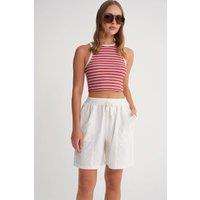 MixRay Women's High Waist Cotton Drawstring Mini Shorts in White | Size: Small